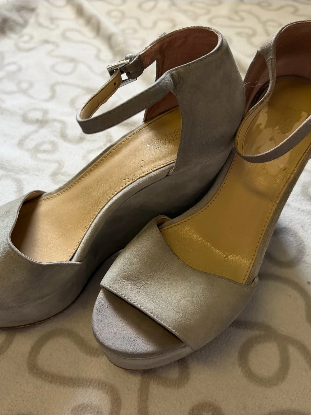 Michael Kors Gray Suede Platform Wedge Sandals with Ankle Strap